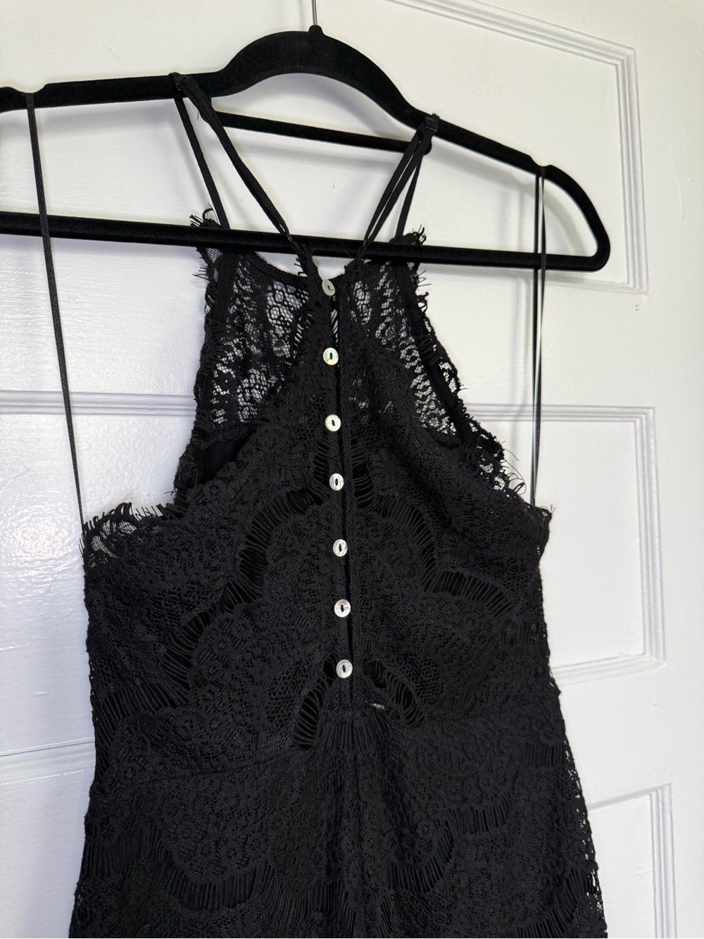 Free People ‘She’s Got It’ Black Lace Slip Mini Dress w/ Pearl-Accent Back Vampy - Picture 10 of 13